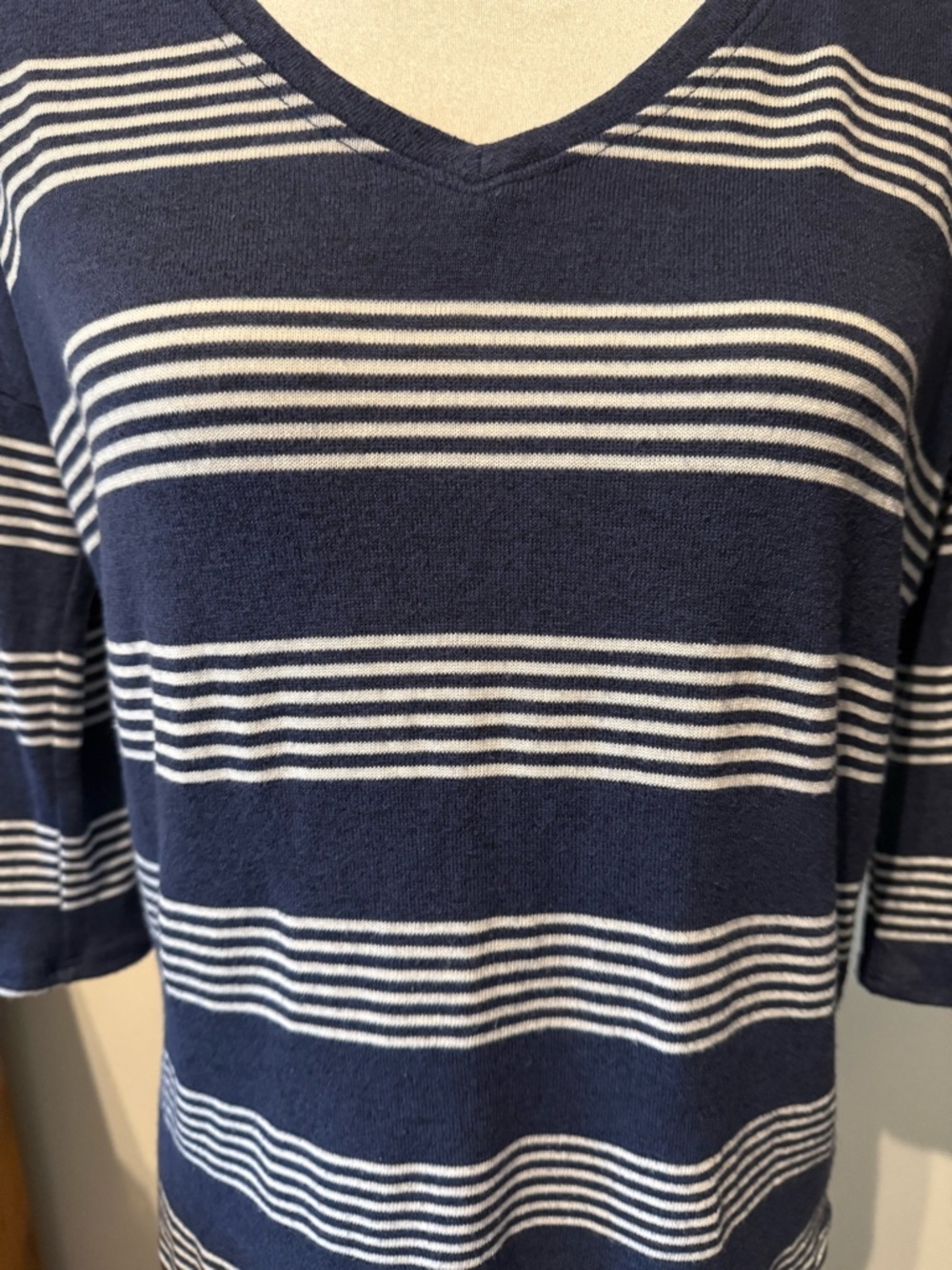 Market & Spruce Blue and Off-White Striped V-Neck Top - Picture 6 of 6